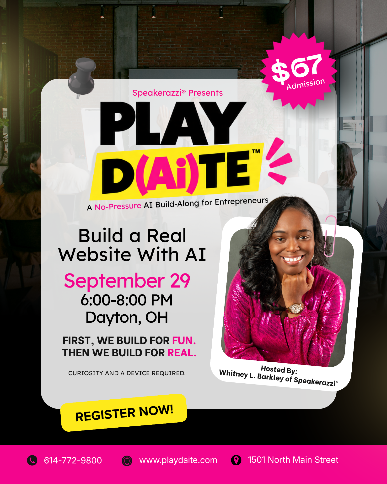 PLAY D(Ai)TE: Build a Real Website With AI workshop flyer